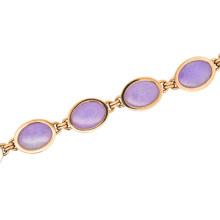 GIA Certified GUMP Signed Lavender Jadeite Jade 14K Gold Link Bracelet