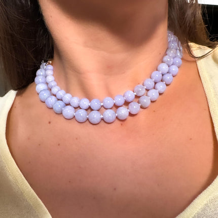 GIA Certified Gumps San Francisco Type A Lavender Jadeite Bead Necklace