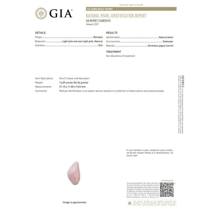 GIA Certified Natural Pink Saltwater Conch Pearl Vintage Necklace