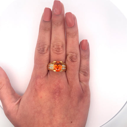 GIA Certified Oval Cut Orange Spessartine Garnet And Diamond 18K Dome Ring