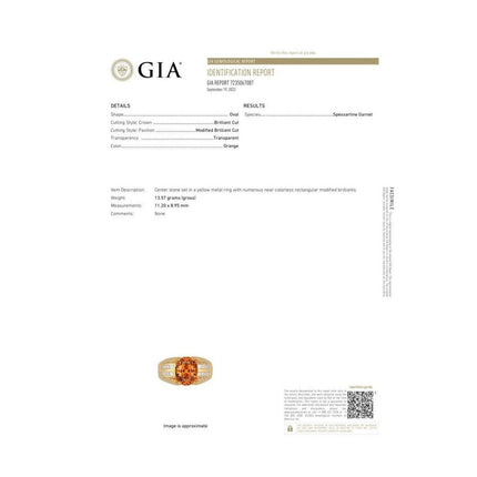 GIA Certified Oval Cut Orange Spessartine Garnet And Diamond 18K Dome Ring