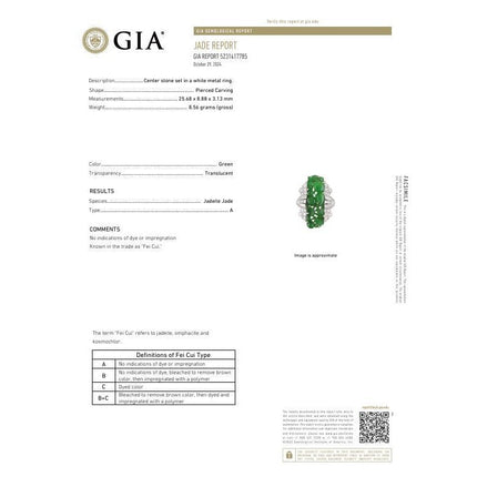 GIA Certified Vintage Carved Jadeite Jade & Diamond Statement Ring