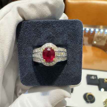 GRS Certified 1.37 Carat Burma Pigeon Blood Ruby & Diamond Ring in 18K Gold
