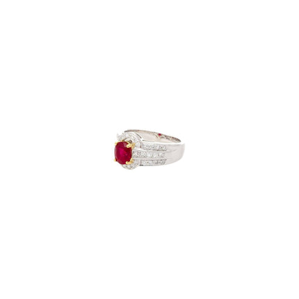 GRS Certified 1.37 Carat Burma Pigeon Blood Ruby & Diamond Ring in 18K Gold