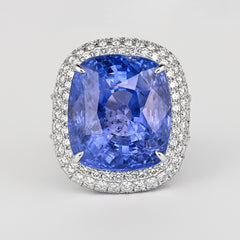 GRS Certified 50.11 Carat Cushion No Heat Sri Lanka Blue Sapphire Ring