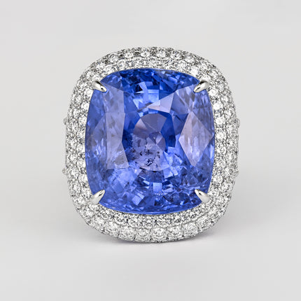 GRS Certified 50.11 Carat Cushion No Heat Sri Lanka Blue Sapphire Ring