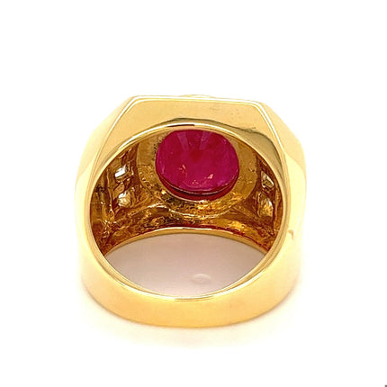 GRS Certified 6.2 Carat Ruby & Diamond Bezel Set 14K Gold Gypsy Style Mens Ring