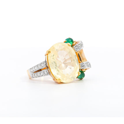 GRS Certified No Heat 12.61 Carat Oval Yellow Sapphire & Emerald Floral Ring