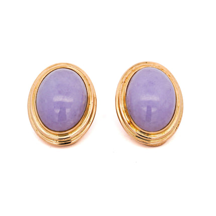 GUMPS San Francisco Signed Lavender Jade 14K Gold Clip On Stud Earrings-Time and Carat