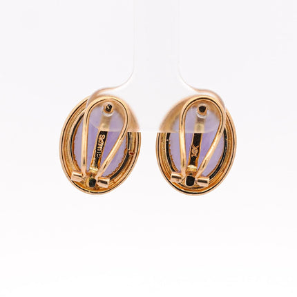 GUMPS San Francisco Signed Lavender Jade 14K Gold Clip On Stud Earrings-Time and Carat