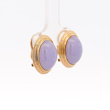 GUMPS San Francisco Signed Lavender Jade 14K Gold Clip On Stud Earrings-Time and Carat