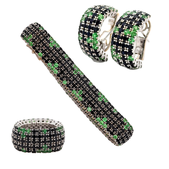 30 Carat Roberto Coin Sapphire and Tsavorite Ring, Earring Bracelet Set | GAL