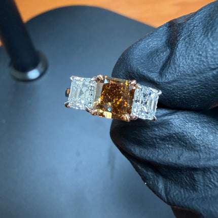 2.53ctw Fancy Dark Yellowish Brown Diamond Three-Stone Ring | GIA