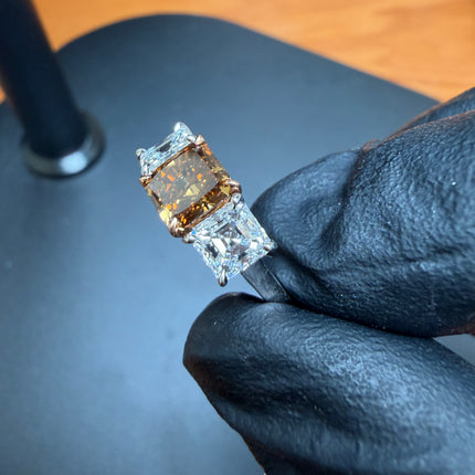 2.53ctw Fancy Dark Yellowish Brown Diamond Three-Stone Ring | GIA