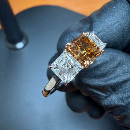 2.53ctw Fancy Dark Yellowish Brown Diamond Three-Stone Ring | GIA