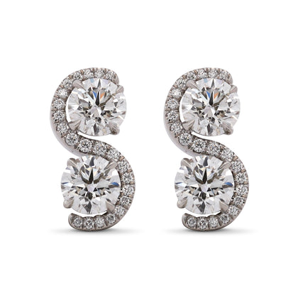 3.86ctw Round Diamond Wave Platinum Earrings | GIA