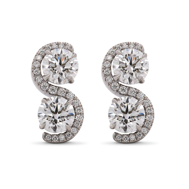 3.86ctw Round Diamond Wave Platinum Earrings | GIA