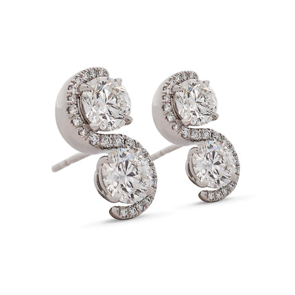 3.86ctw Round Diamond Wave Platinum Earrings | GIA