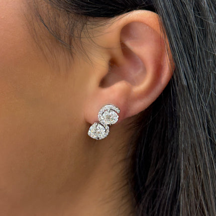 3.86ctw Round Diamond Wave Platinum Earrings | GIA