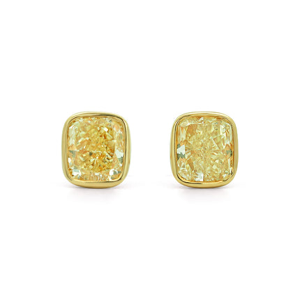 4.03ctw Fancy Yellow Cushion Diamond Stud Earrings | GIA