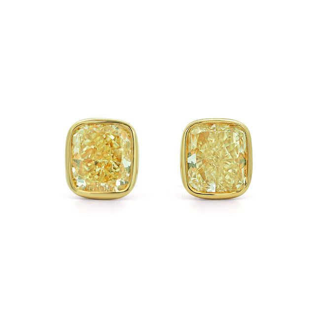 4.03ctw Fancy Yellow Cushion Diamond Stud Earrings | GIA