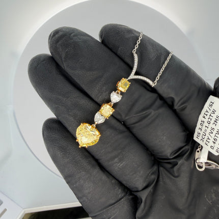 4.53ctw Fancy Intense Yellow Heart Diamond Drop Pendant 18K | GIA