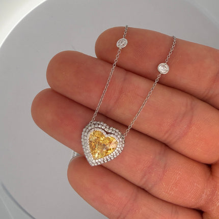 2.91ctw Fancy Intense Yellow Heart Diamond Halo Pendant | GIA