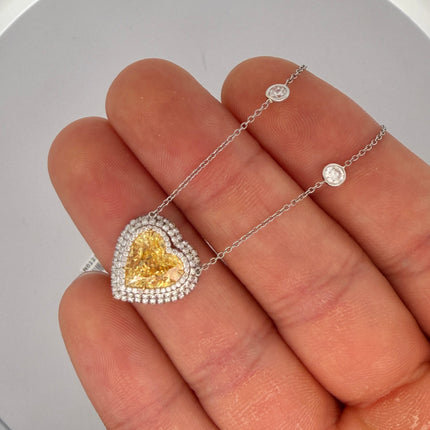 2.91ctw Fancy Intense Yellow Heart Diamond Halo Pendant | GIA