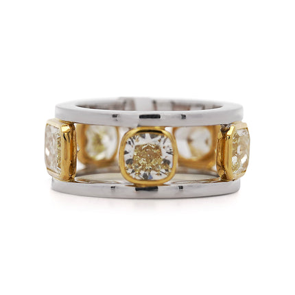5.42ctw Yellow Radiant Cushion Diamond Platinum 18K Ring | GIA