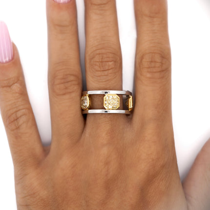 5.42ctw Yellow Radiant Cushion Diamond Platinum 18K Ring | GIA