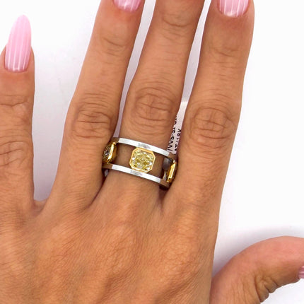 5.42ctw Yellow Radiant Cushion Diamond Platinum 18K Ring | GIA
