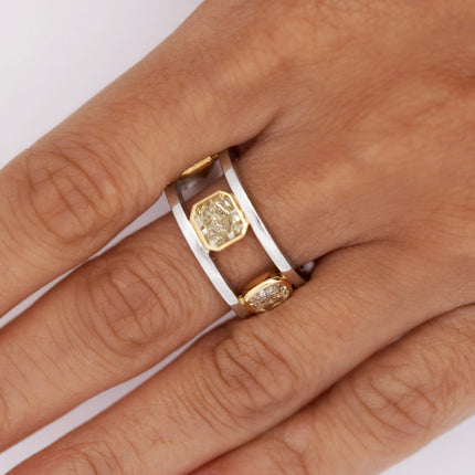 5.42ctw Yellow Radiant Cushion Diamond Platinum 18K Ring | GIA
