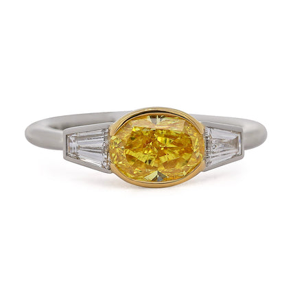 2.00ctw Fancy Vivid Yellow Oval East-West Ring Platinum 18K | GIA