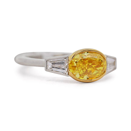 2.00ctw Fancy Vivid Yellow Oval East-West Ring Platinum 18K | GIA