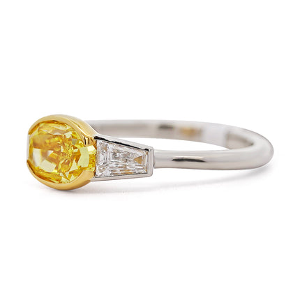 2.00ctw Fancy Vivid Yellow Oval East-West Ring Platinum 18K | GIA