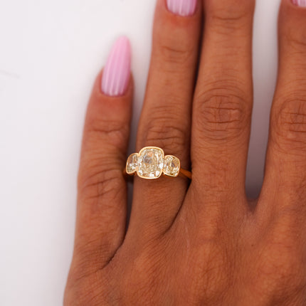 6.46ctw Cushion Diamond & Fancy Vivid Yell0w 3-Stone Ring 18K | GIA