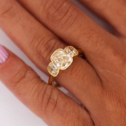 6.46ctw Cushion Diamond & Fancy Vivid Yell0w 3-Stone Ring 18K | GIA