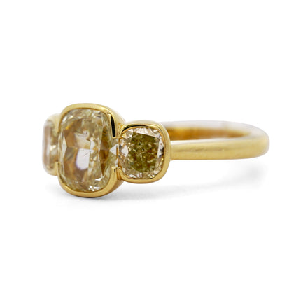 6.46ctw Cushion Diamond & Fancy Vivid Yell0w 3-Stone Ring 18K | GIA