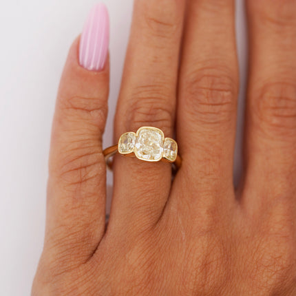 6.46ctw Cushion Diamond & Fancy Vivid Yell0w 3-Stone Ring 18K | GIA