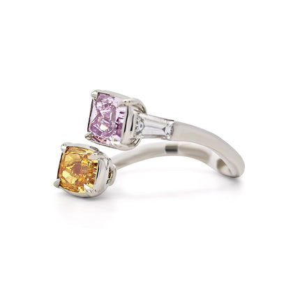 3.92ctw Fancy Diamond Cushion Toi et Moi Platinum Ring | GIA