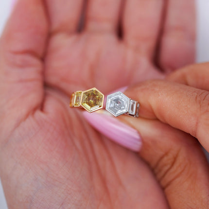 3.19ctw Hexagonal Step Cut Diamond Twin Ring Platinum 18K | GIA