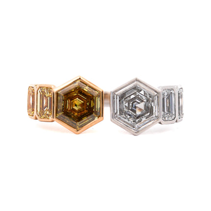 3.19ctw Hexagonal Step Cut Diamond Twin Ring Platinum 18K | GIA