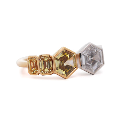 3.19ctw Hexagonal Step Cut Diamond Twin Ring Platinum 18K | GIA