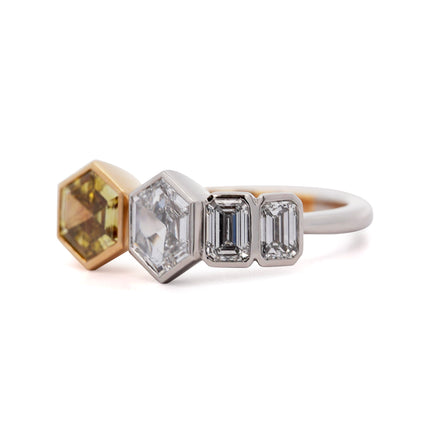 3.19ctw Hexagonal Step Cut Diamond Twin Ring Platinum 18K | GIA