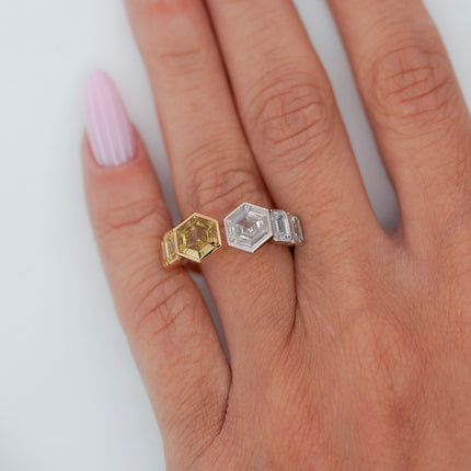 3.19ctw Hexagonal Step Cut Diamond Twin Ring Platinum 18K | GIA