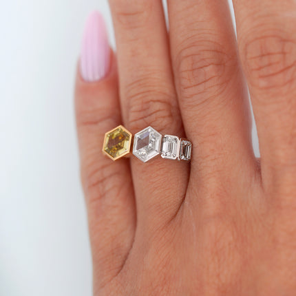 3.19ctw Hexagonal Step Cut Diamond Twin Ring Platinum 18K | GIA