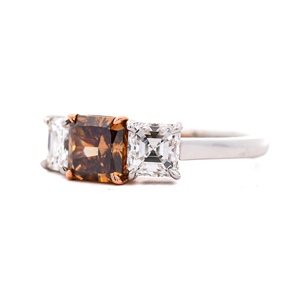 2.53ctw Fancy Dark Yellowish Brown Diamond Three-Stone Ring | GIA