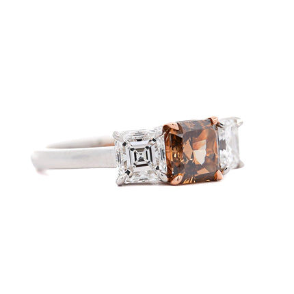 2.53ctw Fancy Dark Yellowish Brown Diamond Three-Stone Ring | GIA