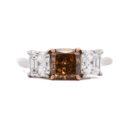 2.53ctw Fancy Dark Yellowish Brown Diamond Three-Stone Ring | GIA