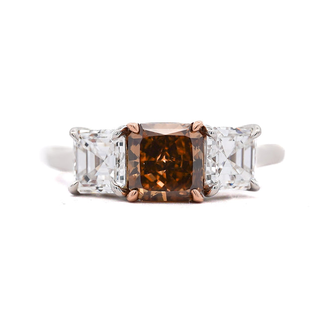 2.53ctw Fancy Dark Yellowish Brown Diamond Three-Stone Ring | GIA
